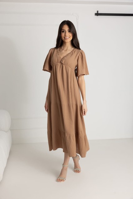 WUALAA Women - Długa sukienka muślinowa ESTER / Toffi