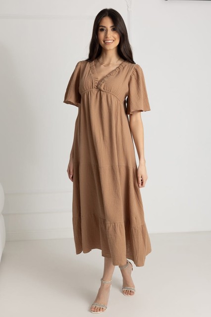 WUALAA Women - Długa sukienka muślinowa ESTER / Toffi