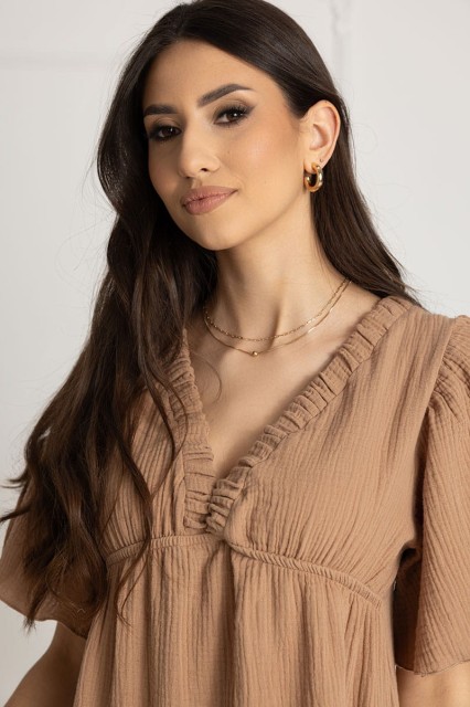 WUALAA Women - Długa sukienka muślinowa ESTER / Toffi