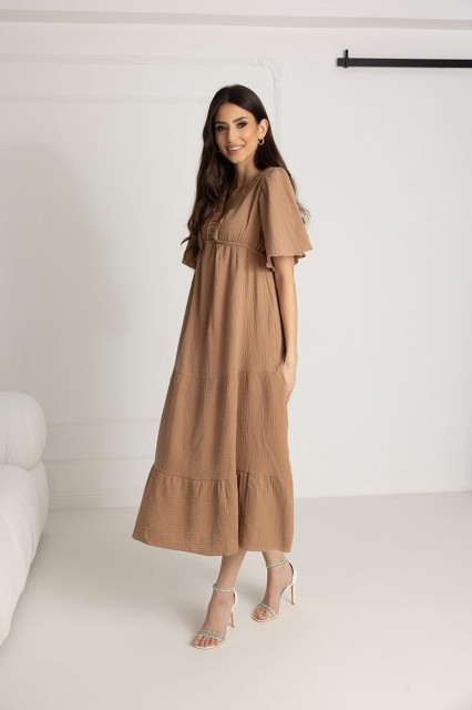 WUALAA Women - Długa sukienka muślinowa ESTER / Toffi