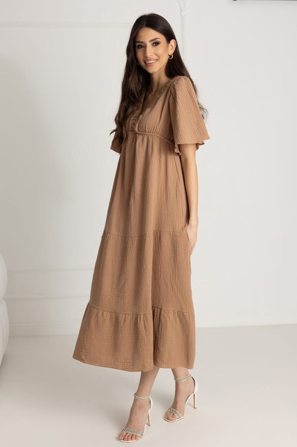 WUALAA Women - Długa sukienka muślinowa ESTER / Toffi