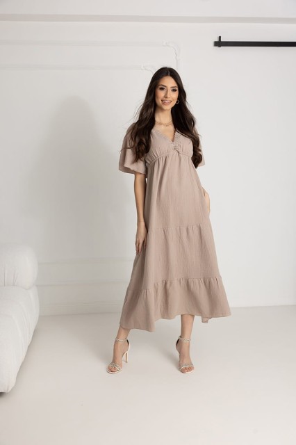 WUALAA Women - Długa sukienka muślinowa ESTER / Mocca