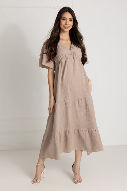 WUALAA Women - Długa sukienka muślinowa ESTER / Mocca