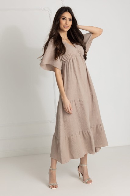 WUALAA Women - Długa sukienka muślinowa ESTER / Mocca