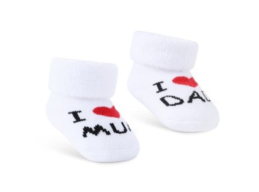 Skarpetki dla niemowląt frotte 0-3 I love Mum I love Dad | BeSnazzy