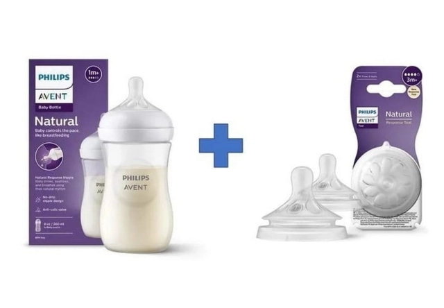Zestaw Butelka responsywna natural 260ml Avent + smoczek responsywny 3m+ (2szt)