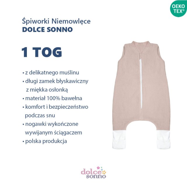Niemowlęcy Dziecięcy Śpiworek muślinowy Double Gauze 1 TOG - Beż | Dolce Sonno
