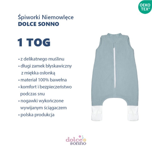 Śpiworek muślinowy Double Gauze 1 TOG - Khaki | Dolce Sonno