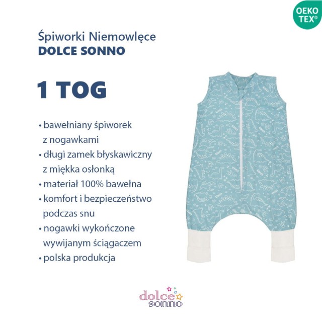Niemowlęcy Śpiworek całoroczny z nogawkami Dinusie 1 TOG - Dolce Sonno