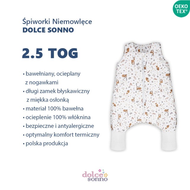 Całoroczny śpiworek bawełniany dla dziecka z nogawkami 2,5 TOG Sarenki | Dolce Sonno