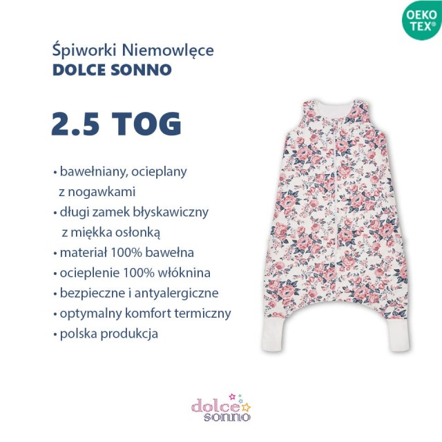 Dziecięcy Śpiworek do spania ocieplany z nogawkami Angielskie Róże Różowe - Dolce Sonno