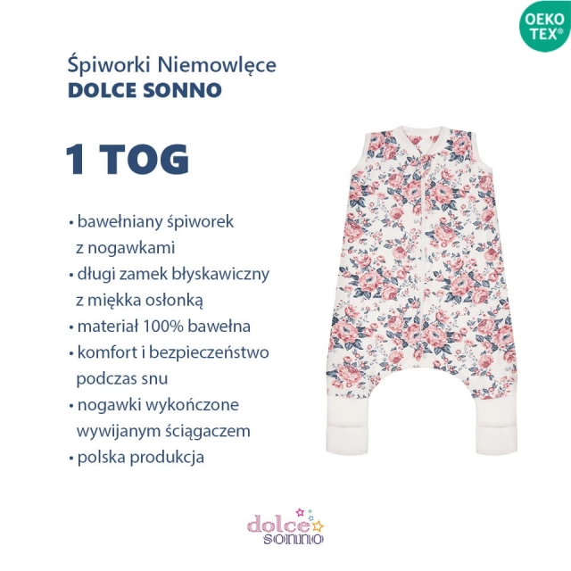 Dziecięcy Śpiworek bawełniany do spania z nogawkami Angielskie Róże Różowe - Dolce Sonno