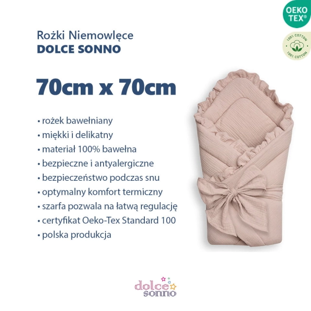 Rożek niemowlęcy muślinowy z falbanką Double Gauze - Beż | Dolce Sonno