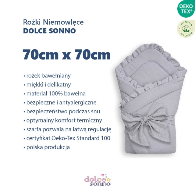 Rożek niemowlęcy muślinowy z falbanką Double Gauze - Szary | Dolce Sonno