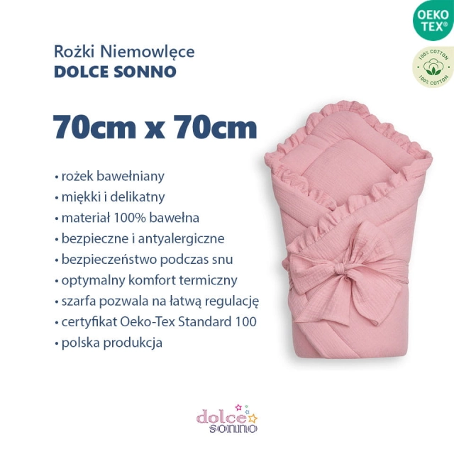 Rożek niemowlęcy muślinowy z falbanką Double Gauze - Brudny Róż | Dolce Sonno