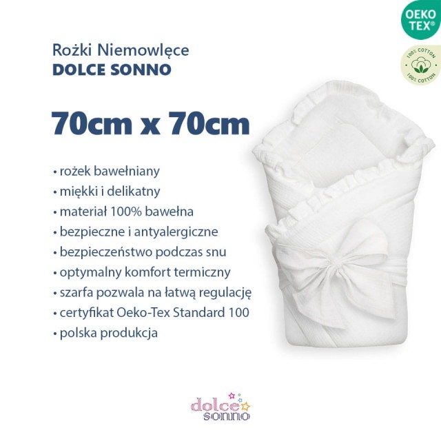 Rożek niemowlęcy muślinowy z falbanką Double Gauze - Biel | Dolce Sonno