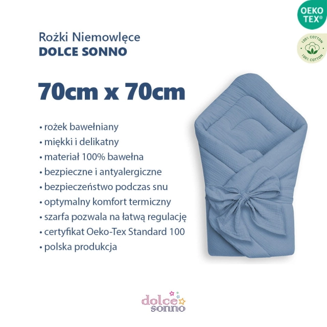 Rożek niemowlęcy muślinowy Double Gauze - Jeans | Dolce Sonno