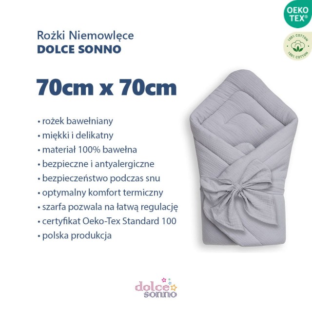 Rożek niemowlęcy muślinowy Double Gauze - Szary | Dolce Sonno