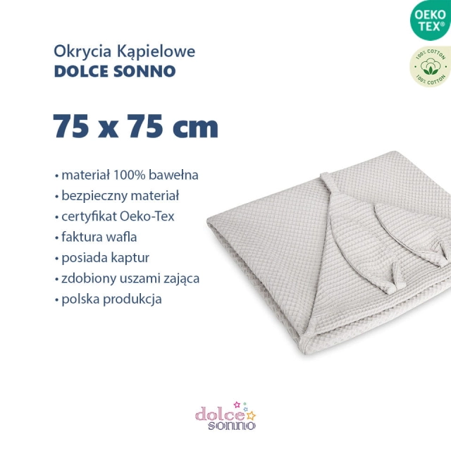 Dziecięce Okrycie kąpielowe Wafel z kapturem i uszami - Beżowe | Dolce Sonno