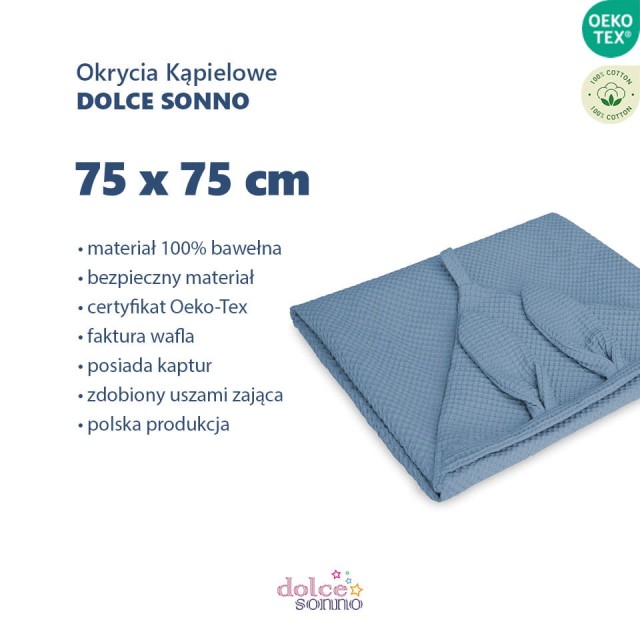Dziecięce Okrycie kąpielowe Wafel z kapturem i uszami - Jeans | Dolce Sonno