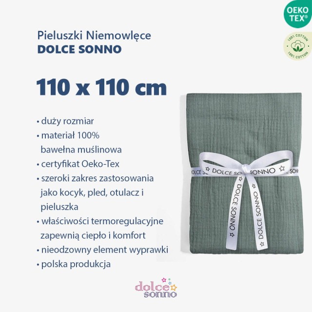Otulacz, pieluszka muślinowa Double Gauze 110x110cm - Laurowy | Dolce Sonno