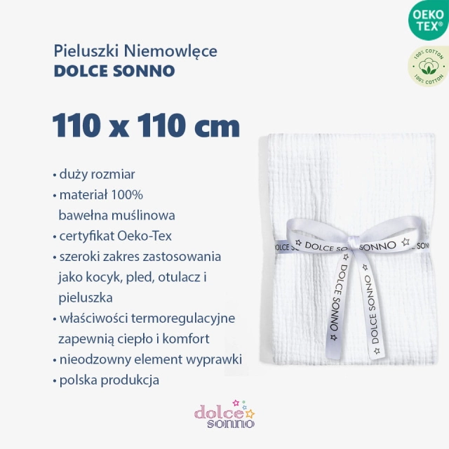 Zalety Otulacz pieluszka muślinowa Double Gauze 110cm - Biały  Dolce Sonno.jpg