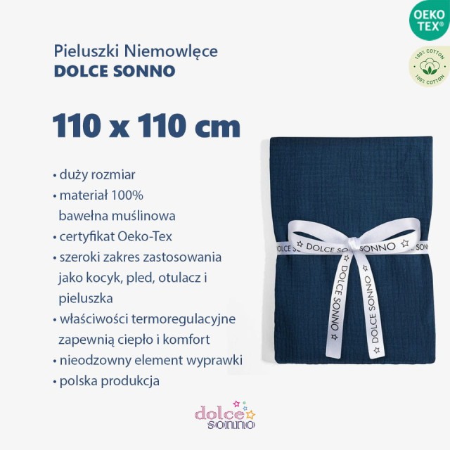 Zalety Otulacz pieluszka muślinowa Double Gauze 110cm - granat  Dolce Sonno