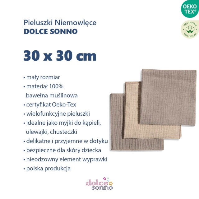 Zalety 3Pack Chusteczki Muślinowe Pieluszki Ulewajki 30x30 cm - MIX09 | Dolce Sonno