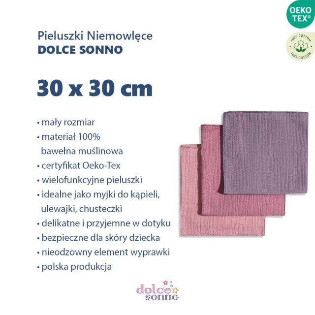 Zalety 3Pack Chusteczki Muślinowe Pieluszki Ulewajki 30x30 cm - MIX06 | Dolce Sonno
