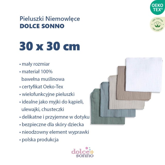 Zalety 5Pack Chusteczki Muślinowe Pieluszki Ulewajki 30x30 cm - MIX10 | Dolce Sonno