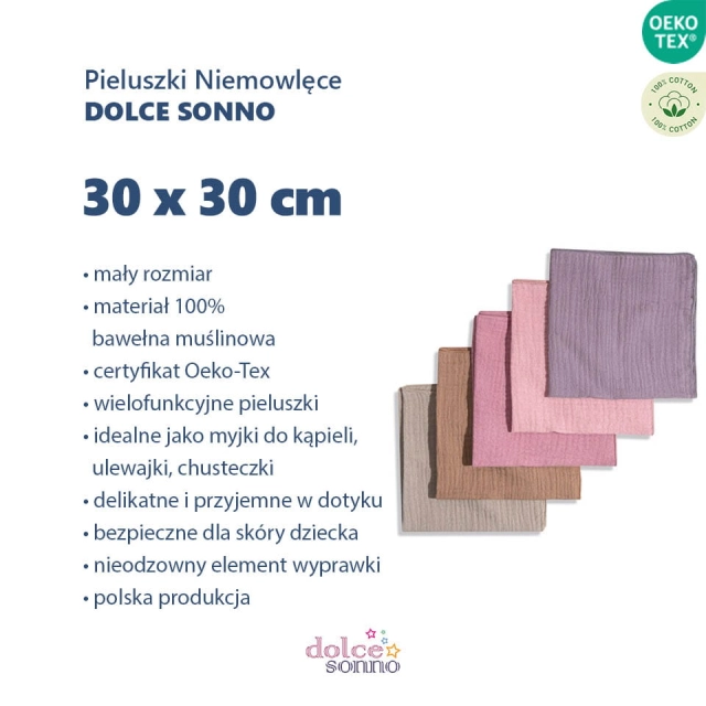 Zalety 5Pack Chusteczki Muślinowe Pieluszki Ulewajki 30x30 cm - MIX11 | Dolce Sonno