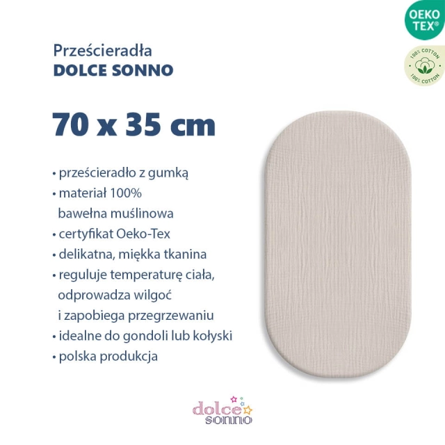 Zalety Prześcieradło muślinowe 70x35 cm do kołyski gondoli kosza Mojżesza | Lniany - Dolce Sonno