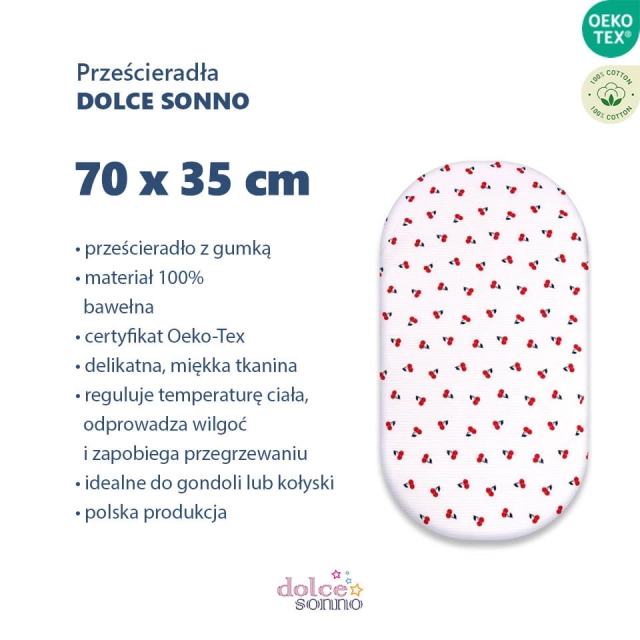 Zalety Prześcieradło bawełniane 70 x 35 cm do kołyski gondoli kosza Mojżesza | Sweet Cherry - Dolce Sonno