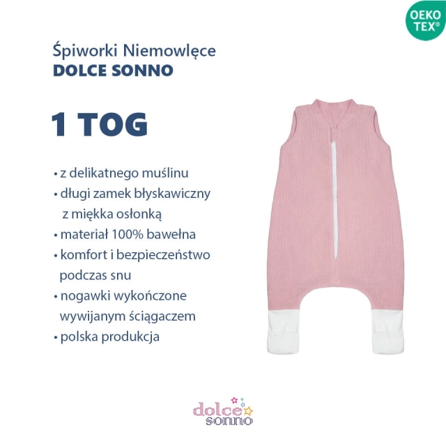 Niemowlęcy Dziecięcy Śpiworek muślinowy Double Gauze 1 TOG - Brudny róż | Dolce Sonno