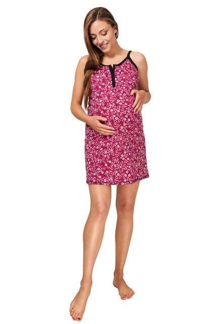 Koszula nocna, ciązowa i do karmienia na ramiączkach Nes / Bordowa Jemioła - SłodkiSen