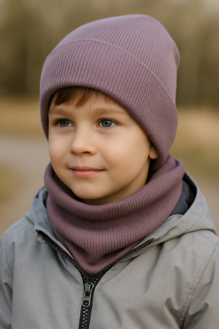 Komplet czapka z kominem dla niemowląt i dzieci, Moor Prążek - Dolce Sonno