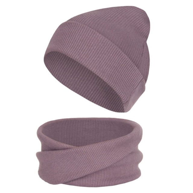 Komplet czapka z kominem dla niemowląt i dzieci, Moor Prążek - Dolce Sonno