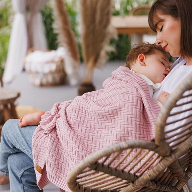Kocyk niemowlęcy 100% Bawełna organiczna - różowy | Babyono 1647/01