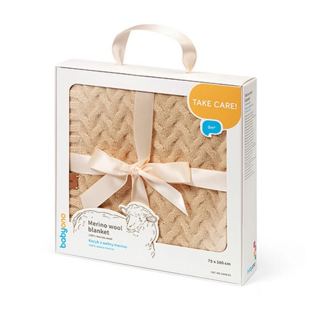 Kocyk z wełny Merino 75x100cm Ciemny Beż | Babyono