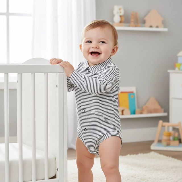 Body koszulowe z kołnierzykiem dla dzieci Chic/granatowe paski - Dolce Sonno