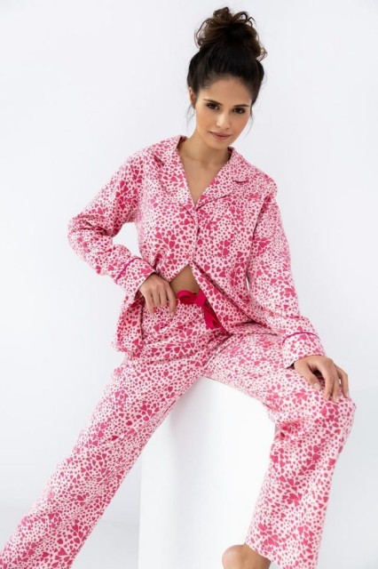 Bawełniana piżama damska w różowe serduszka Giuliana od Sensis