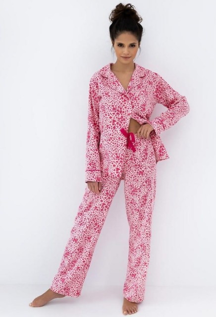 Bawełniana piżama damska w różowe serduszka Giuliana od Sensis