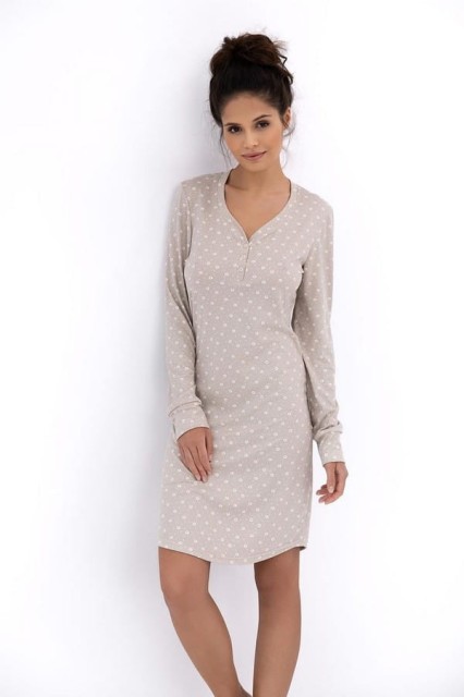 Dzianinowa koszula nocna Baylee beżowa w kwiatki od Sensis