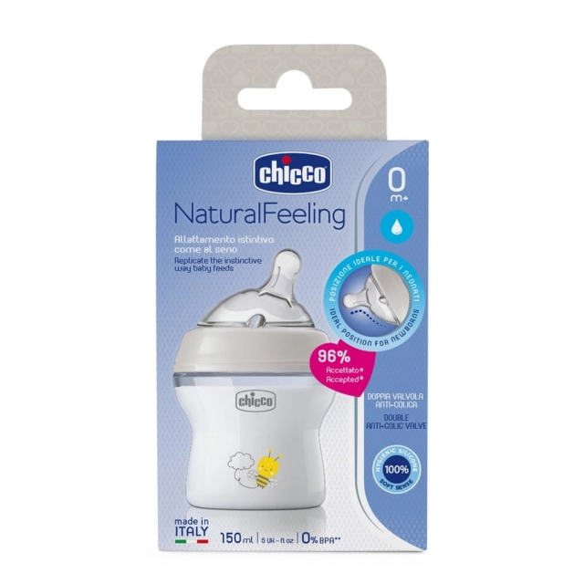 Butelka Natural Feeling plastikowa Chicco do karmienia od pierwszych dni życia 150ml nautralna