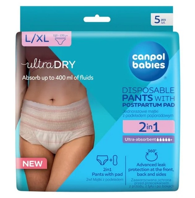 Oddychające majtki poporodowe 2w1 z podkładem Canpol