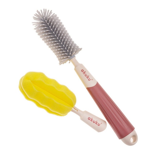 Szczotka do czyszczenia butelek i smoczków silikonowa z wymienna końcówka Akuku 0512