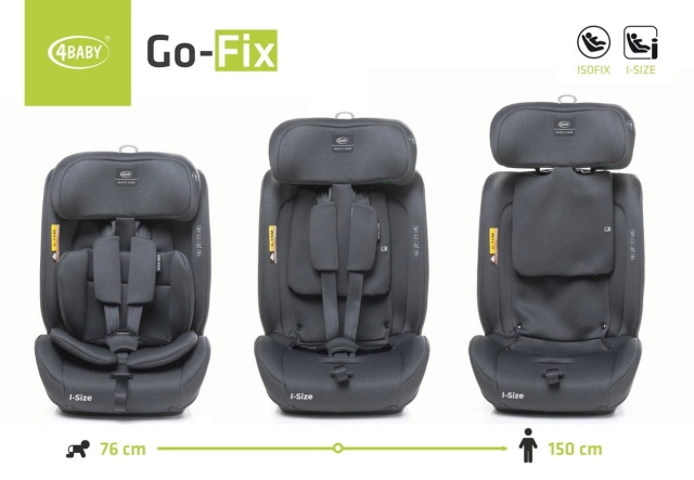 Fotelik samochodowy GO FIX 76 - 150cm DARK GRAPHITE I-SIZE 4BABY