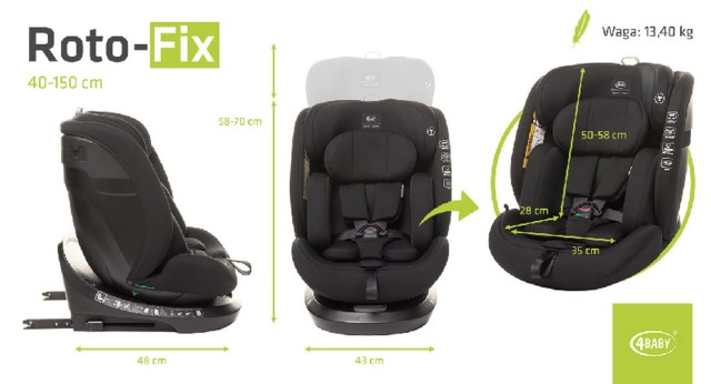 Fotelik samochodowy ROTO-FIX 40 - 150cm BLACK I-SIZE 4BABY