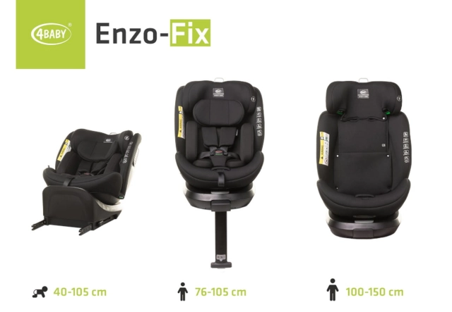 Fotelik samochodowy z obrotową bazą ENZO-FIX 40 - 150cm BLACK I-SIZE 4BABY