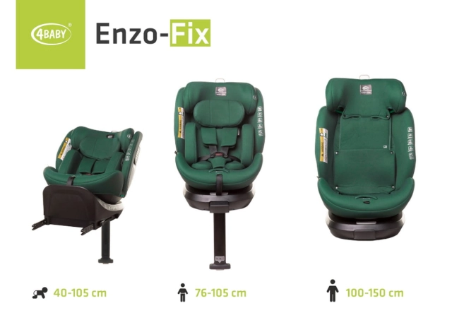 Fotelik samochodowy z obrotową bazą ENZO-FIX 40 - 150cm DARK GREEN I-SIZE 4BABY